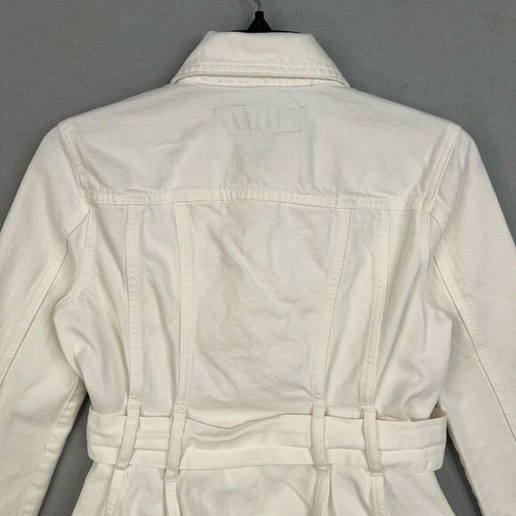 BLANKNYC Jacket Womens XS White Belted Denim Peplum Coastal Cowgirl Minimal Y2K - Picture 7 of 14